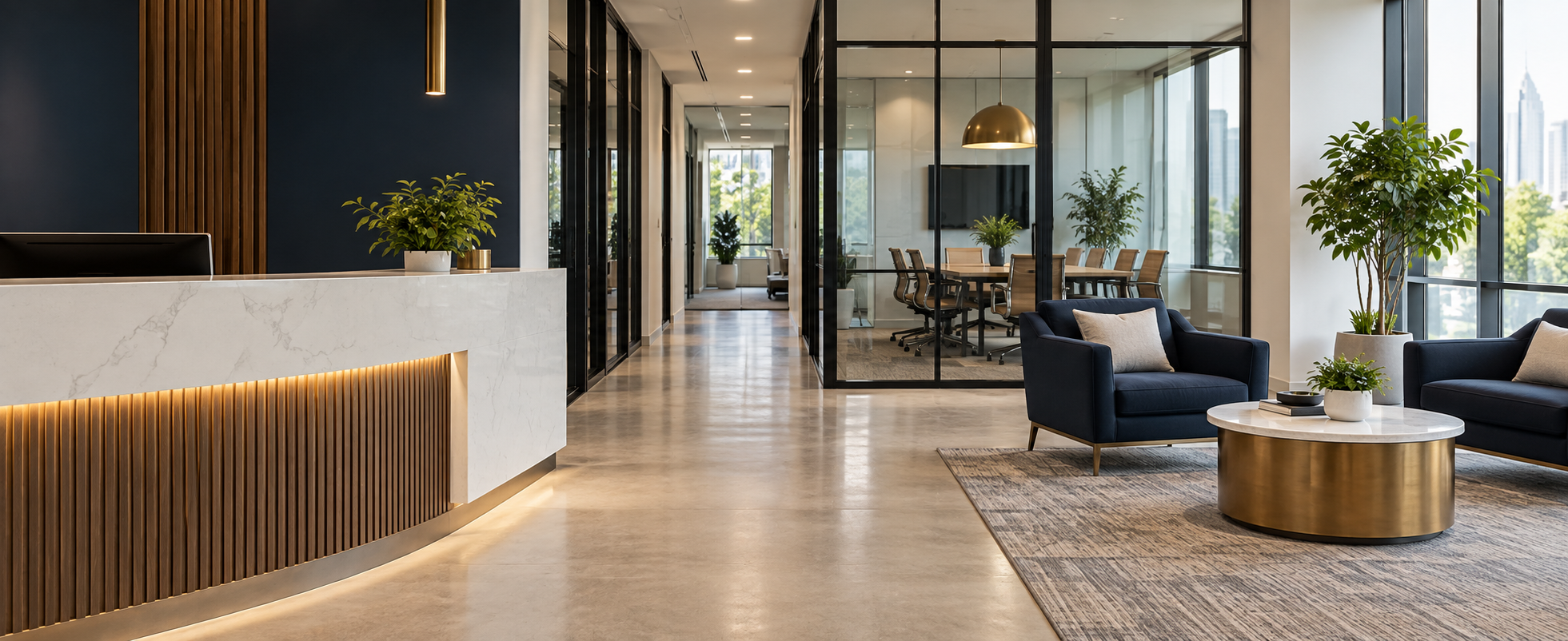 Modern office reception and meeting area